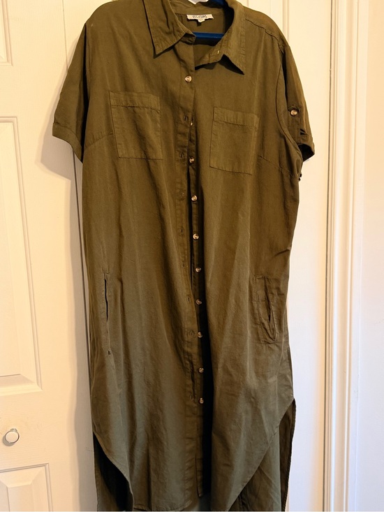 bloom Dresses & Skirts - bloom Olive Green Short-Sleeve Button-Down Shirt Dress